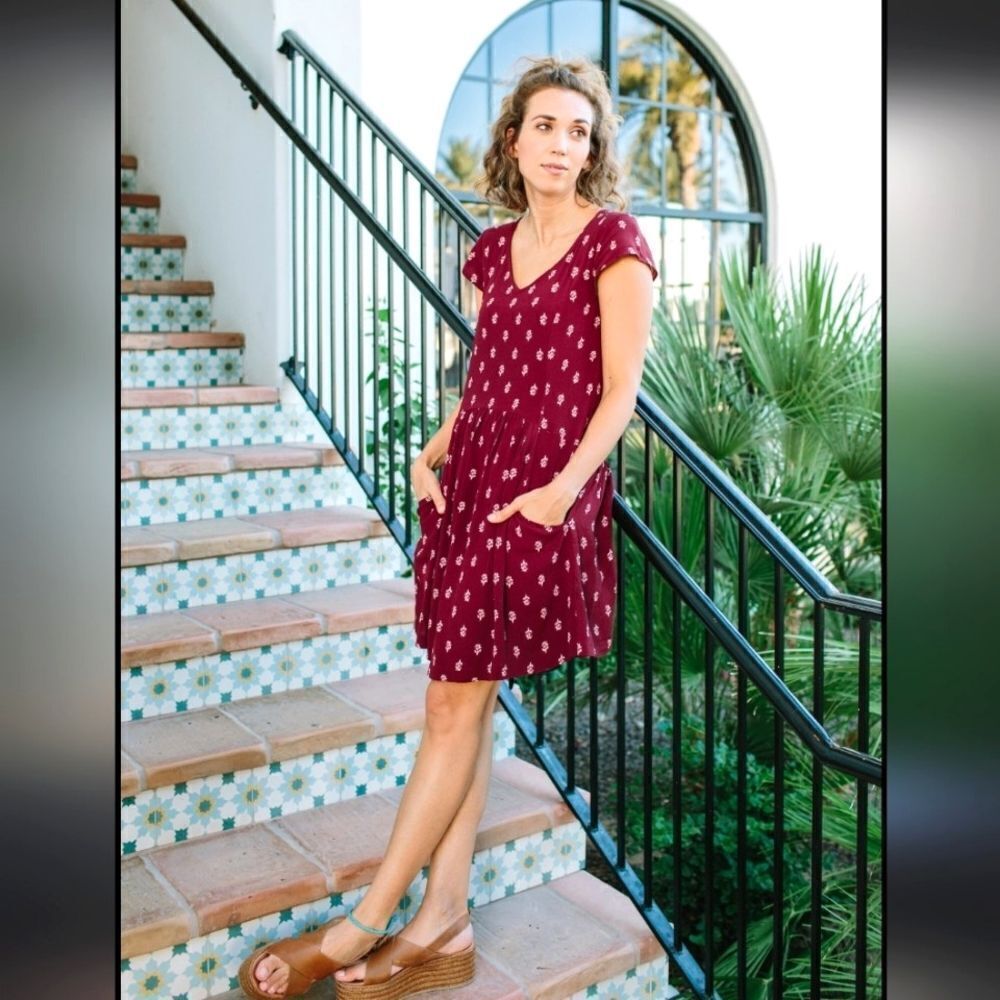 Garnet Hill Summer Day Floral Bohemian Dropped Waist Pocket Dress XL